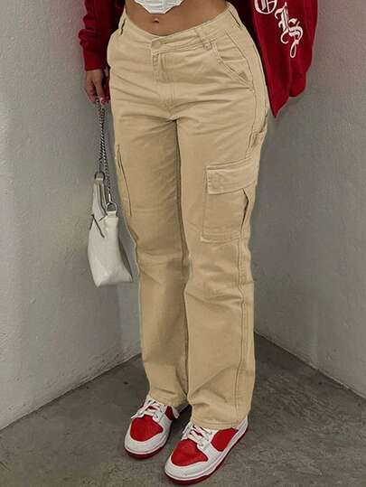 GILIPUR Nuevos pantalones cargo de pierna ancha en color caqui para mujer, con diseño de múltiples bolsillos, elegante y retro, adecuados para uso casual diario, primavera, otoño e invierno. También son apropiados para Año Nuevo, San Valentín y otras festividades. Pueden ser un buen regalo. Aptos para salidas, citas y uso en la oficina.