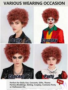 Perruque bouclée volumineuse, perruque afro synthétique courte, rétro années 70/80, boucles spiralées moelleuses, élastique et douce, apparence naturelle, convient pour le port quotidien, les fêtes d'Halloween, les événements sportifs, les concerts, le cosplay, le scientifique fou, l'artiste fou, le clown amusant, les tenues rock disco cool et uniques. Unisexe, plusieurs couleurs disponibles, excellent cadeau/décoration pour Noël, anniversaire, Thanksgiving, facile pour les débutants. - Multicolore - Voir 5