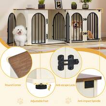63" Dog Crate Furniture For 2 Dogs, Heavy Duty Indoor Dog Kennel TV Stand, XL Wooden Dog Cage With Divider For Medium Large Dogs, End Table Dog Crate With Cushion, White Brown - 白色/棕色 - 查看 5