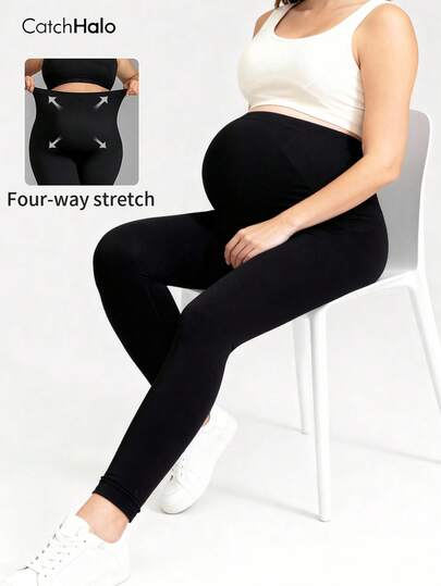 1PC Plus Size Maternity Leggings, Classic Black Workout Pants With High Waist Belly Support, Ultra Stretch Booty-Sculpting, Soft Comfortable, For All-Season Gym Yoga Pilates Daily, Women's Maternity Activewear Pants