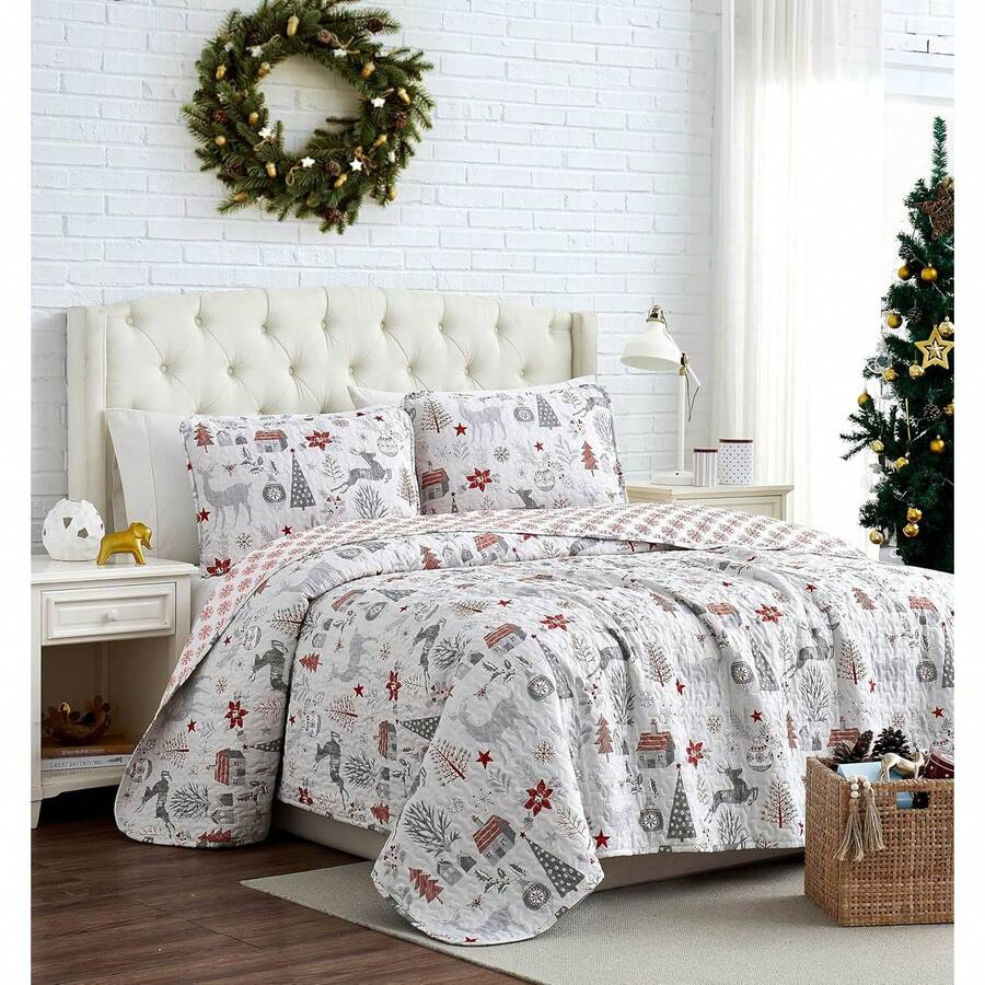 Full/Queen Quilt Bedding Set, Microfiber Quilts Queen Size, Coverlet, Stain & Pet Hair Resistant Bedding, Full Size Bedspread With 2 Pillow Shams, Bone, 2025 - 霍莉.喬利 - 查看 1