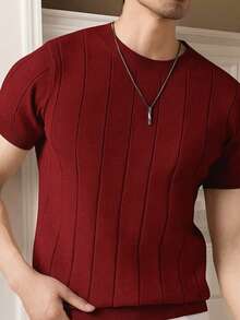Men's Casual Short-Sleeve Crew Neck Solid Color Knit T-Shirt - Gỗ đỏ - Xem 1