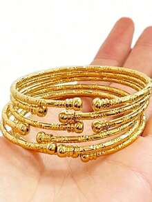 6 piezas Pulseras tipo brazalete de 3mm, estilo Dubai, dorado, joyería de boda, regalo - oro - Ver 1