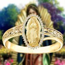 1Pc Retro Women's Fashion Virgin Mary Ring, Suitable For Valentine's Day, Vacation, Commuting, Dating, Party, Wedding, Engagement, Proposal Ring, Suitable For Wife, Girlfriends, Anniversary, New Year Gifts, Suitable For All Seasons - 金色 - 查看 13