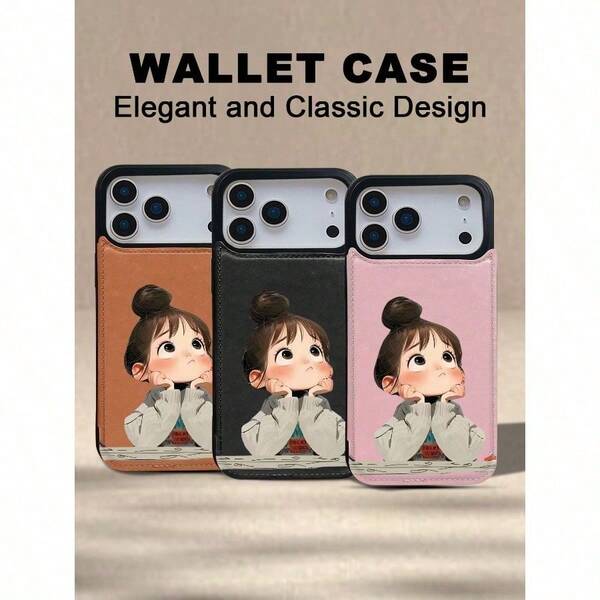 1PC Cute Girl Pattern TPU + PU Flip Wallet Phone Case, kompatibel mit den Modellen 17, 17 Pro, 17 Pro Max, 17 Air, 16 Pro Max, 15, 14, 13, 12 und Pro Max. Es bietet vollständige Körperbeschützung, kann bis zu 1-3 Karten aufnehmen und verfügt über eine Standfunktion, Kartenlöcher, Widerstandsfähigkeit gegen Verschleiß und Kratzer, ist leicht und hat einen vollständig umhüllten Design, geeignet für Männer und Frauen.