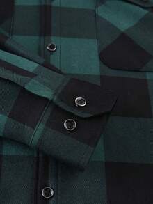 1pc Plaid Flannel Shirt For Men, Hooded Workwear Jacket With Pockets, Warm Padded Winter Plaid Lumberjack Jacket - Flannel Hooded Shirt - 綠色 - 查看 4