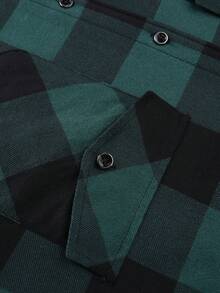 1pc Plaid Flannel Shirt For Men, Hooded Workwear Jacket With Pockets, Warm Padded Winter Plaid Lumberjack Jacket - Flannel Hooded Shirt - 綠色 - 查看 5