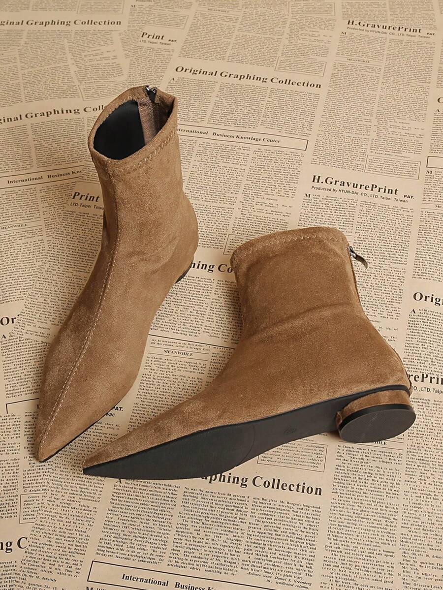 2024 Early Autumn New Square Toe Chunky Heel Fashionable High Heels Ankle Boots For Women, Autumn/Winter - Khaki - View 1