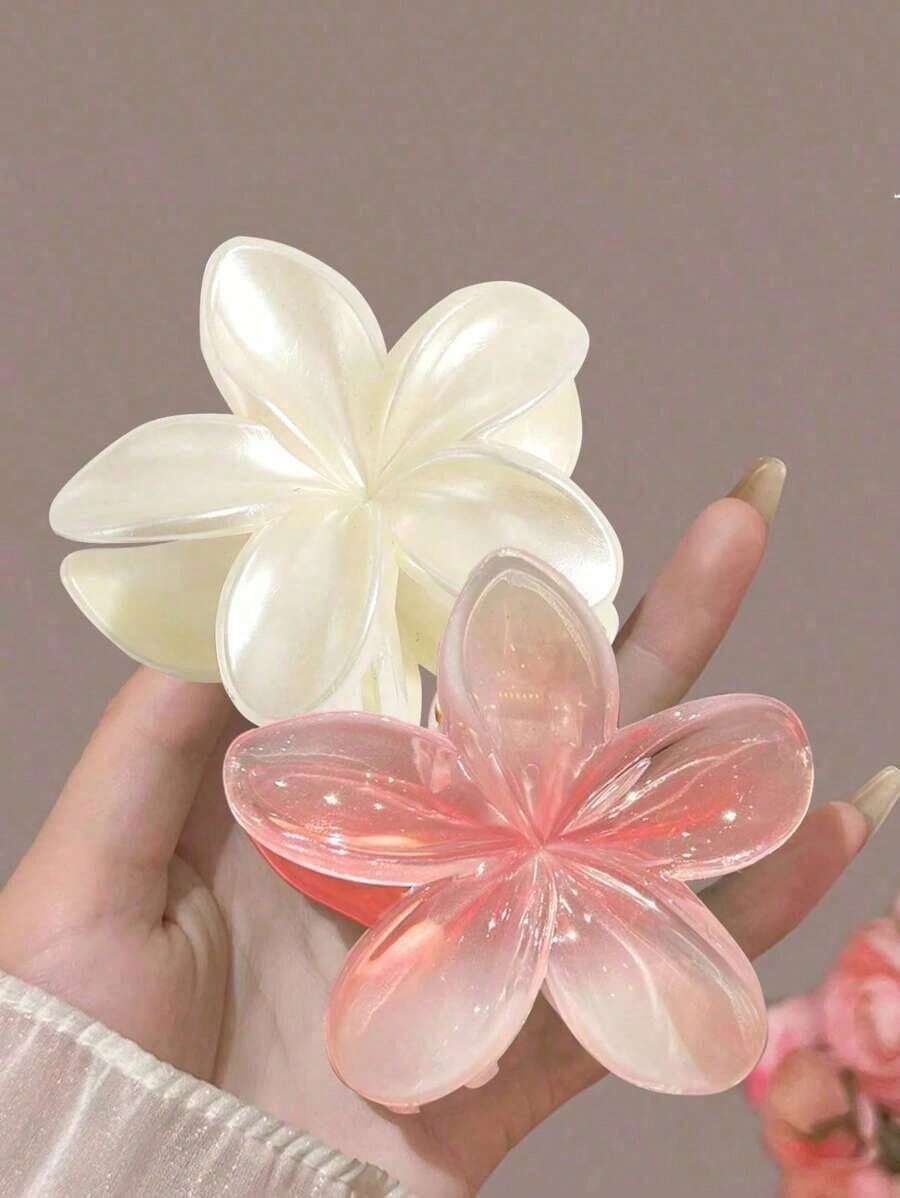2pcs/Set Pink White Purple Ombre Hibiscus Flower Large Plastic Hair Clips, Elegant And Versatile, Suitable For Everyday, Party, Work, Travel For Women,Pink Accessories - 米色 - 查看 1