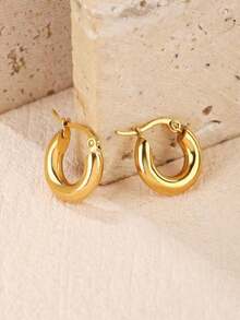 1 par de pendientes pequeños y redondos de acero inoxidable - oro - Ver 3