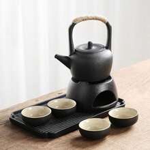 Chinese Gongfu Tea Set Traditional, Black Portable Tea Set For Adults, Asian Tea Service With Ceramic Teapot Warmer BC05BFJ23 - Black - View 5