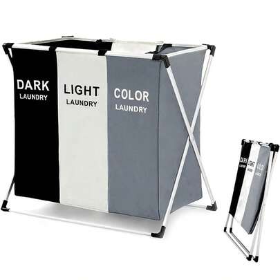 Cesto De Ropa Sucia Plegable Con 3 Compartimentos Kimhi Organizador Bote Canasta Para Ropa Impermeable Portatil Multifunción Lavanderia Cesta Almacenamiento Para Baños Y Dormitorios