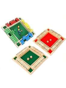 一套木制棋盘游戏，经典四面翻牌数字象棋游戏，适合2-4人玩，简单有趣的家庭聚会游戏，适合成人桌面游戏，万圣节、圣诞节礼物