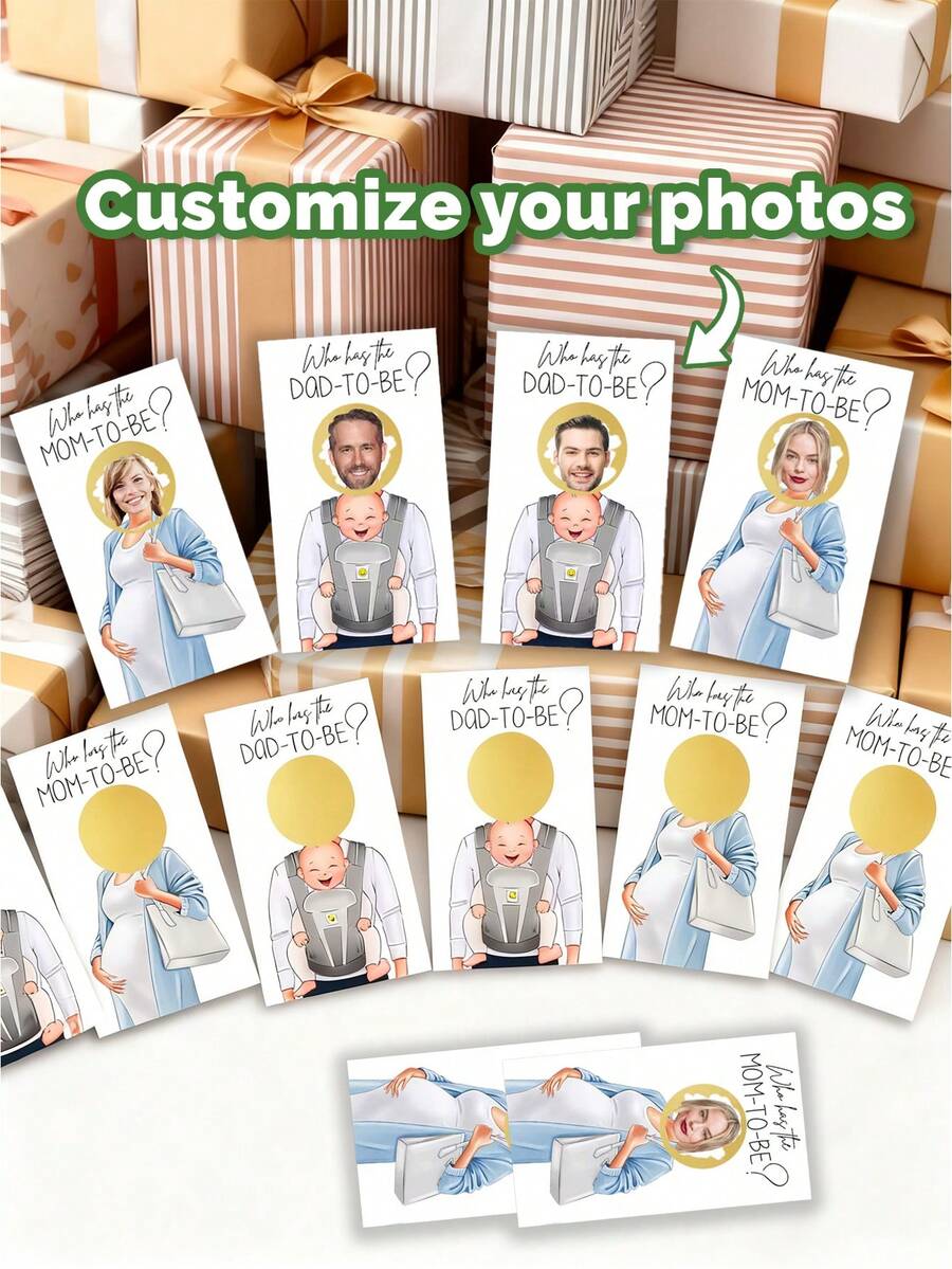 1pc Personalized Baby Shower Scratch Off Game, Custom Who Has The Mom And Dad Card, Fun Gender Reveal Party Game, Printed Mom-To-Be And Dad Scratch Cards, Interactive Baby Shower Games For Guests, Custom Photo Party Cards - متعدد الألوان - مشاهدة 1
