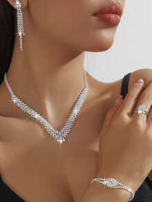 Modna, uniwersalna, elegancka i luksusowa torebka damska, torebka na imprezę, naszyjnik z kryształami, kolczyki, bransoletka, pierścionek, 5-częściowy zestaw biżuterii