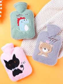 1pc Cartoon Plush Covered Large Warm Water Bottle, Cute Student Fleece Filled Hot Water Bag For Winter - Multicolor - View 3