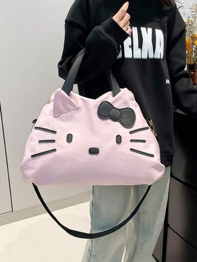 1pc Cute Large Capacity Short Trip Handbag, Hello Kitty Luggage Bag, Hello Kitty Casual Shoulder Bag, Cartoon Tote Bag (Girls)