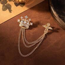 Coadipress Crown With Hanging Chain Brooch For Women Men Elegant Gentlemen Gold Silver Crystal Crown Lapel Pin Vintage Rhinestone Wedding Brooch Suit Shirt Pin Accessories{Inchcolor_nameinch:InchGoldCrossinch} - GoldCross - Xem 3