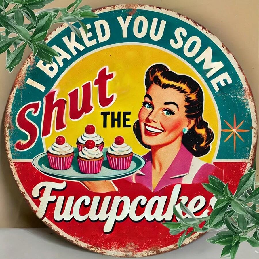 Charming Vintage 'I Baked You Some Shut The Fucupcakes' Kitchen Sign - 8x8" Aluminum Wall Art For Home, Cafe, Bar, Or Garage Decor