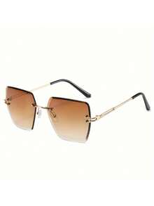 Fashion Rimless Women's  Y2K Gradient Color Cut Lenses Retro Hollow Metal Frame Women's Travel Vacation - 漸變灰色 - 查看 7