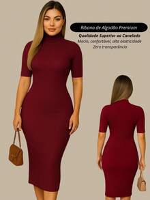 Women's Long Dress With Slit, Elegant Sleeveless Evening Party Dress,  Rib Knit, Premium Cotton. - 紅木色 - 查看 2