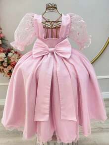 Vestido Infantil Rosa Busto C/ Renda Daminhas Festas Luxo