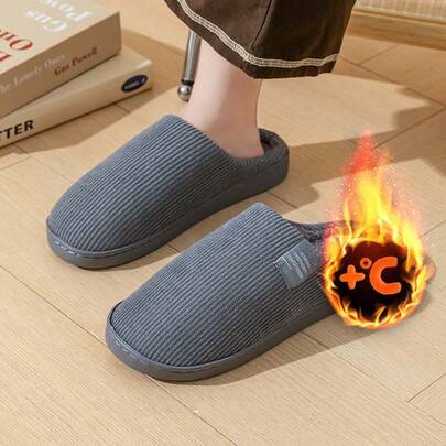 Pantuflas cálidas a rayas de unicolor unisex, pantuflas de felpa cómodas para el hogar de pareja para otoño/invierno