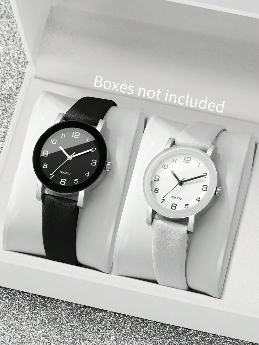 2pcs/Set Women's Gift Watch Set, Fashion Numeric Dial Classic Quartz Wristwatch With Leather Strap (Watch Box Not Included)