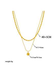 1 pieza Collar de estilo retro con cuentas de acero inoxidable de doble capa, apto para uso diario - Amarillo Oro - Ver 6