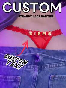 1 pieza Lencería seductora personalizada con encaje rojo y malla transparente, tanga sexy para ocasiones íntimas y el Día de San Valentín - Rojo - Ver 3