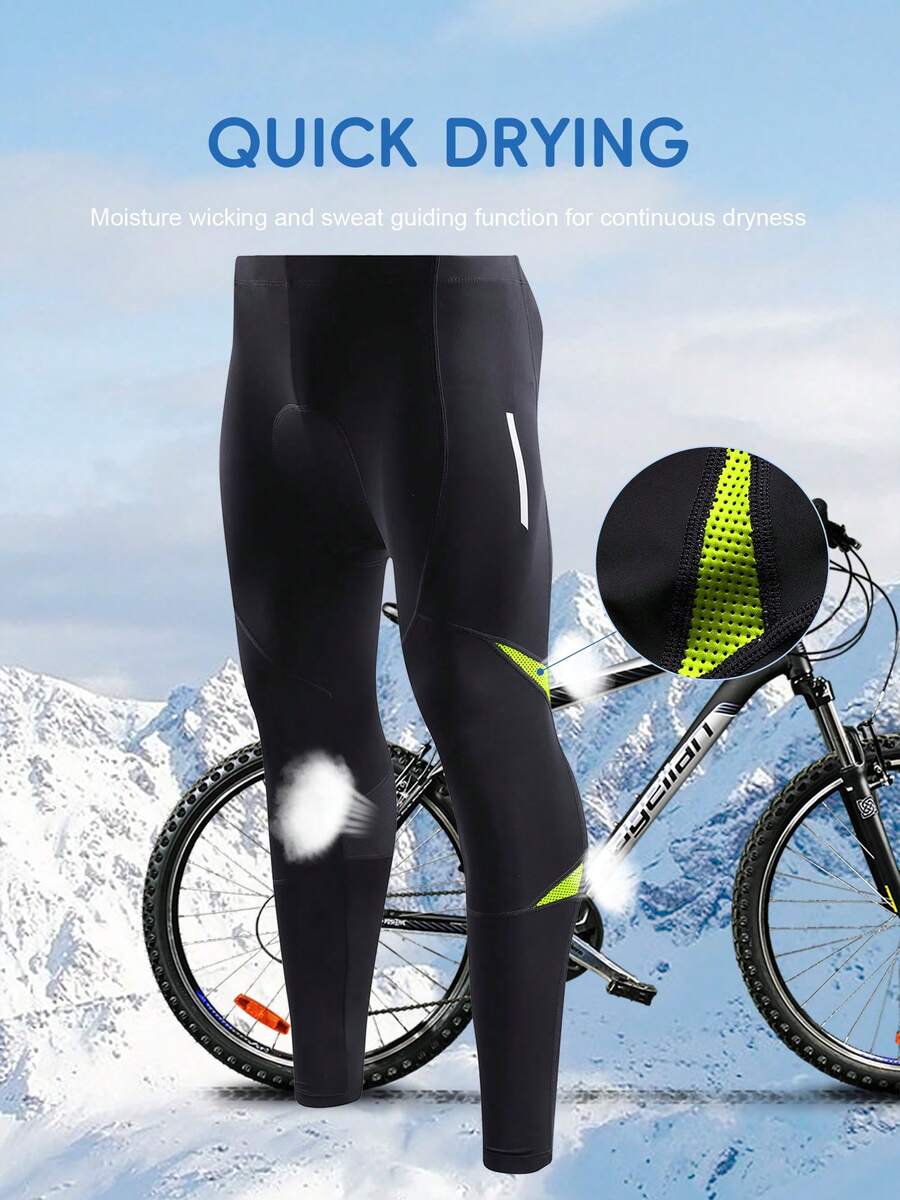 Cycling Gym Wear Pants Fleece Inner Sportswear High Stretch Thermal Lined Active Wear Fitness Pants Basketball Tights Cycling Pants - Green - View 1