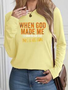 2025 LC [New Style Recommendation] Creative Letter Pattern Religious Belief Fun Printed-Shirt, Women's Casual, Vacation, Long Sleeve Round Neck, Spring Summer, Machine Washable, New Women's Fashion, Street Versatile, Slimming, Sports Casual Daily Wear - 黑色 - 查看 9