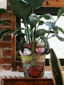 1pc Abstract Head Flower Pot, Unique Indoor Plant Pot, Funny Face Flower Pot, Colorful Flower Pots For Outdoor Garden Decoration, Home Art Decor - Multicolor - View 7