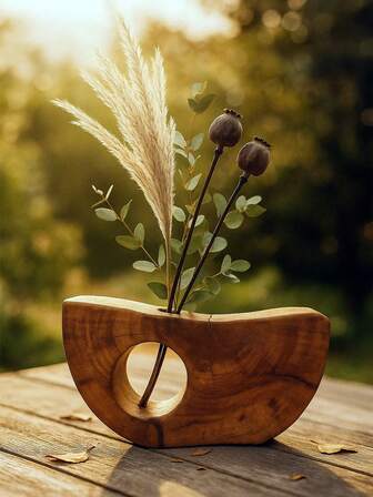 1件装自然风格户外装饰品，现代花园雕塑，木纹外观，庭院阳台装饰摆件，家居及礼品展示