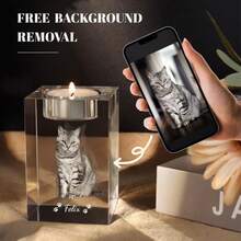 1 Chân nến pha lê 3D tùy chỉnh, có thể khắc ảnh và tên, kèm giá đỡ nến nhỏ, vừa là vật kỷ niệm vừa là vật trang trí. Thích hợp làm quà tặng Ngày của Cha, Giáng sinh, kỷ niệm hoặc vật lưu niệm, cũng có thể dùng làm vật trang trí nhà cửa để trân trọng những kỷ niệm quý giá. - màu đen - Xem 3