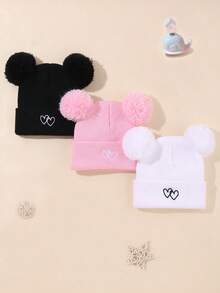 3 Pieces Set Of Solid-Color Warm Knitted Caps For Babies, Girls And Boys In Autumn And Winter,Suitable For Warm Family Party Gifts For Babies - Multicolor - View 3