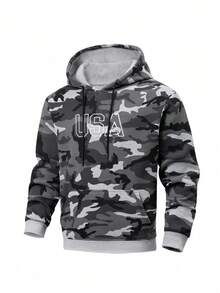 Camouflage Embroidered Hooded Sweatshirt, Men's Hoodie, Autumn/Winter - Grey - View 8