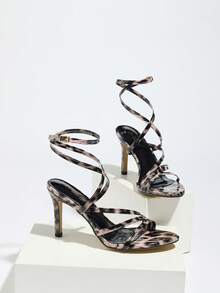 Women's Pointed Toe Metallic Strap Stiletto High Heel Sandals, Sexy Fashion Party Pumps, Pink,Spring Summer Outfits - Pink - View 7