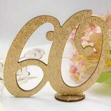 1 pieza Decoración de número de madera con brillo dorado, 18º, 30º, 40º, 50º, 60º, 70º Aniversario, Decoración de sobremesa para Aniversario, Cumpleaños, Boda, Fiesta Temática, Fiesta de Jubilación, Fiesta de Vacaciones, Acción de Gracias, Día de San Valentín, Boda de Otoño, Decoración de Fiesta Temática