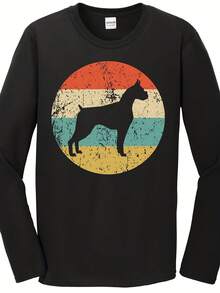 Boxer Shirt - Vintage R Boxer Long Sve T-Shirt - Dog Silhouette Icon Shirt - 款式7 - 查看 1