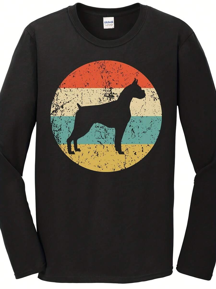 Boxer Shirt - Vintage R Boxer Long Sve T-Shirt - Dog Silhouette Icon Shirt - 款式7 - 查看 1
