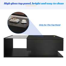 Glossy Black Coffee Table 100x50x32 Cm With Glass Top, Drawers, Scratch Resistant, With 1 Drawer, LED Lighting, Modern Style. - Black - View 6