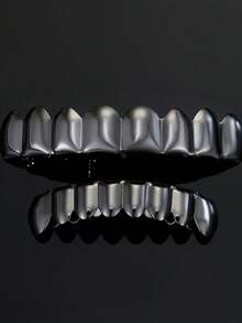 RACHELZ Hip Hop Top Bottom 8/8 Smooth Surface Teeth Grillz Classic Punk Glossy Tooth Caps For Women Men Couple Jewelry Party Gift Dental Grills - Black - View 7