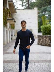 ¡RecomendadoAlfani Paquete de 3 Playeras Manga Larga para Hombre Multicolor¡Top de Temporada - Negro/Rey/Rojo Jaspe - Ver 5