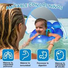Flotador De Piscina Para NiñO Con Toldo, ProteccióN UPF50+, Flotador Inflable Para NiñO Con Parte Inferior De Apoyo De  De Piscina Para NiñO,Bomba Manual Incluida. - Azul - Ver 6