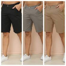 Kit Of 3 Men's Twill Shorts With Built-In Pocket, Economical Premium Quality, No Elastane. - castanho+preta+chumbo - 查看 1