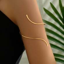 1pc Simple Metal Gemstone Double-Layer Spiral Diamond Set Bangle, Gold-Colored Opening Bangle For Couples, Party, Banquet, Dress Up, Armlet, Arm Bracelet, Perfect Gift For Girlfriends On Dates, Exquisite Jewelry - Golden - View 7