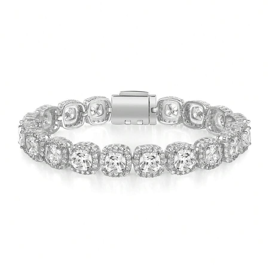 MDFUN Bransoletka tenisowa z cyrkonii sześciennych, pozłacana 14-karatowym białym złotem, modna biżuteria z cyrkonii, prezent urodzinowy/rocznicowy - Biały - Zobacz 1