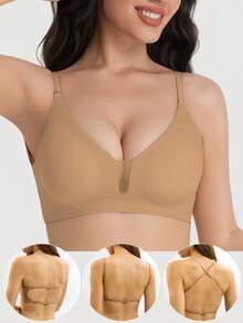 Women's Deep-V Bra Seamless Backless Bra Backless Strapless Underwear Sexy Bra Bridallingerie Three Types Of Straps, Seamless And Breathable, Adjustable Shoulder Straps, Thin Bra, Comfortable And Breathable, Suitable For Weddings, Formal Dresses, Camisole Skirts, Etc