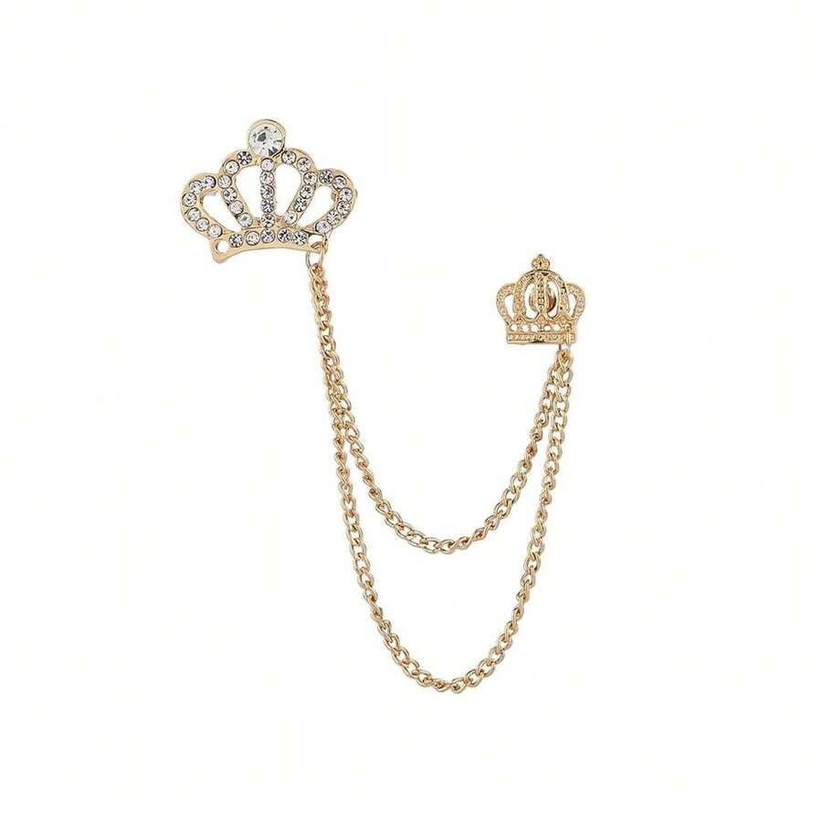 Coadipress Crown With Hanging Chain Brooch For Women Men Elegant Gentlemen Gold Silver Crystal Crown Lapel Pin Vintage Rhinestone Wedding Brooch Suit Shirt Pin Accessories{Inchcolor_nameinch:InchGoldcrowninch} - Vương miện vàng - Xem 1